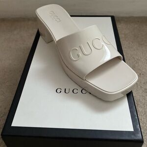 Gucci Rubber Slide Mules Mystic White Sz 39